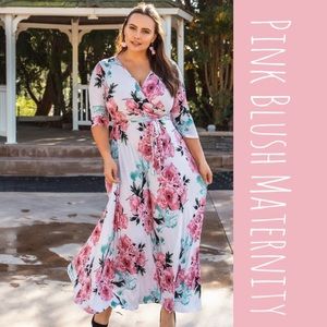 White & Pink Floral Maxi Dress